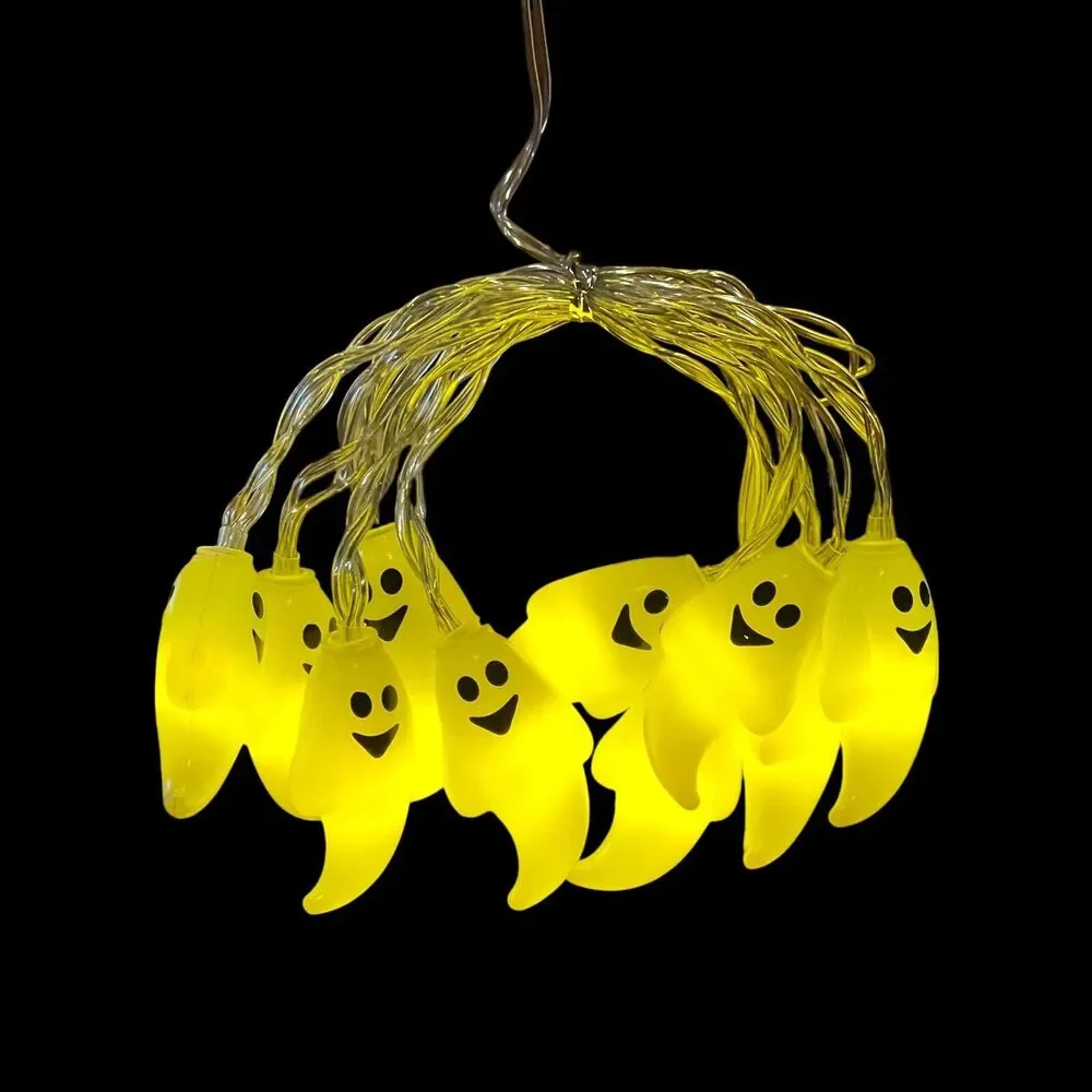 10-Light Ghost Halloween Battery String Lights Glowing Ghost Decor